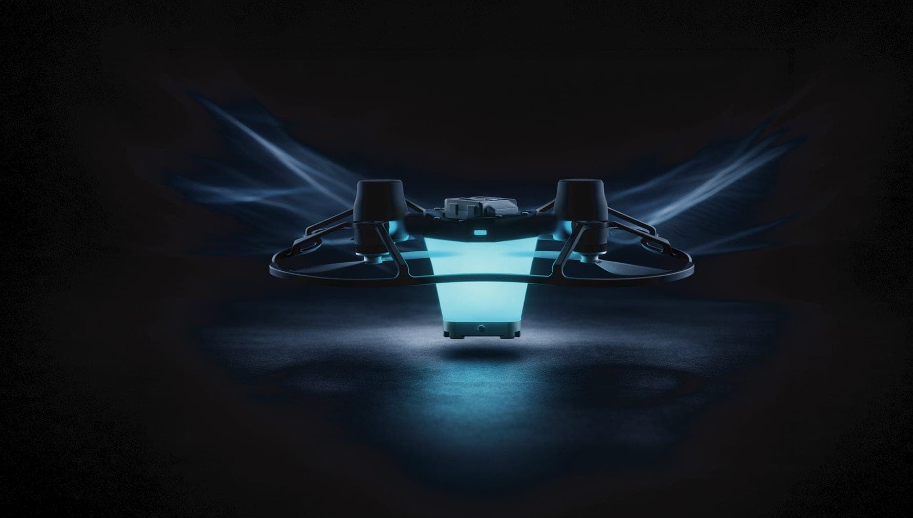 FLYSTACK NOVA drone lit from within against a dark sky