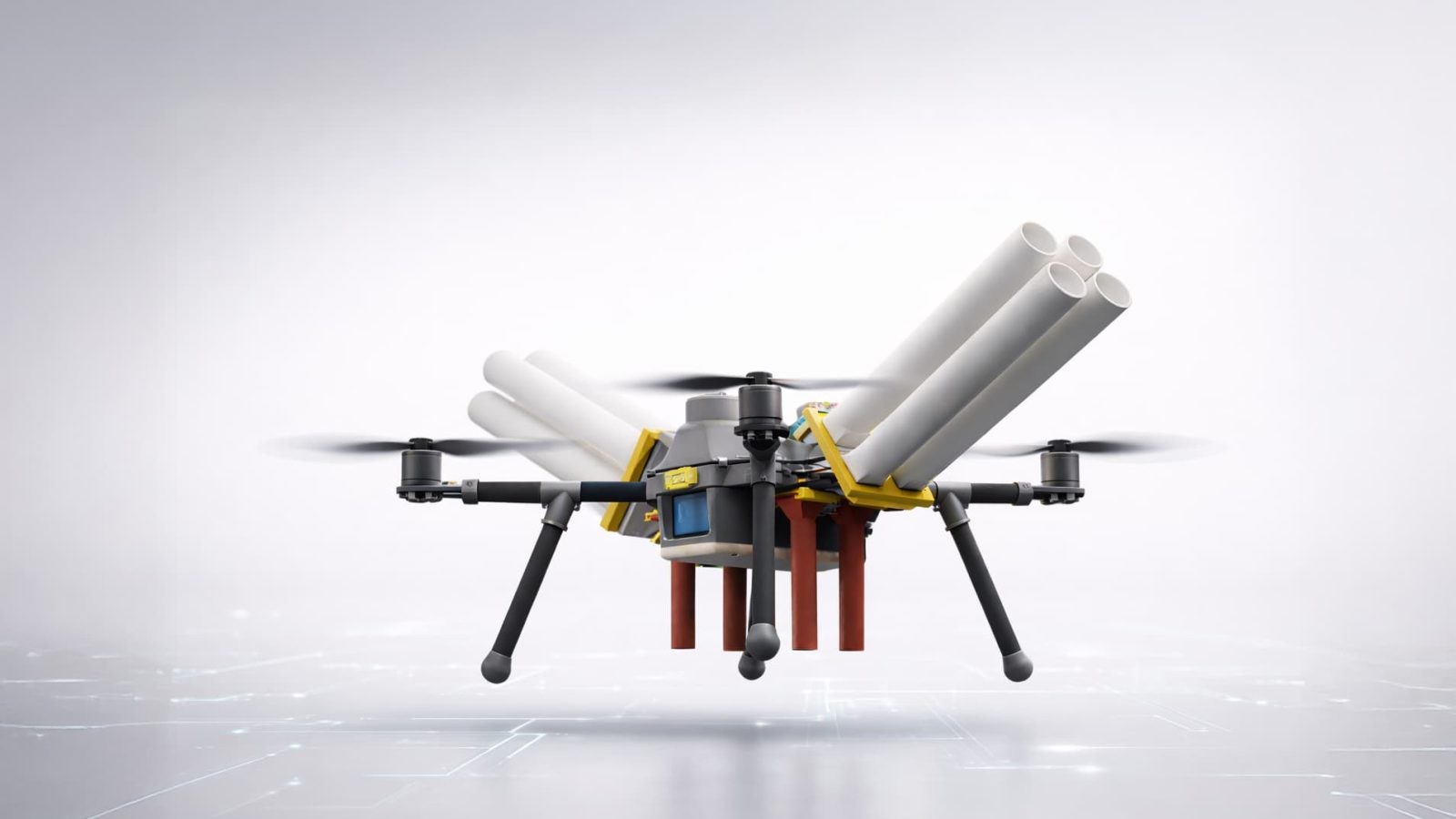 MD12 heavy-duty pyrotechnic drone in flight